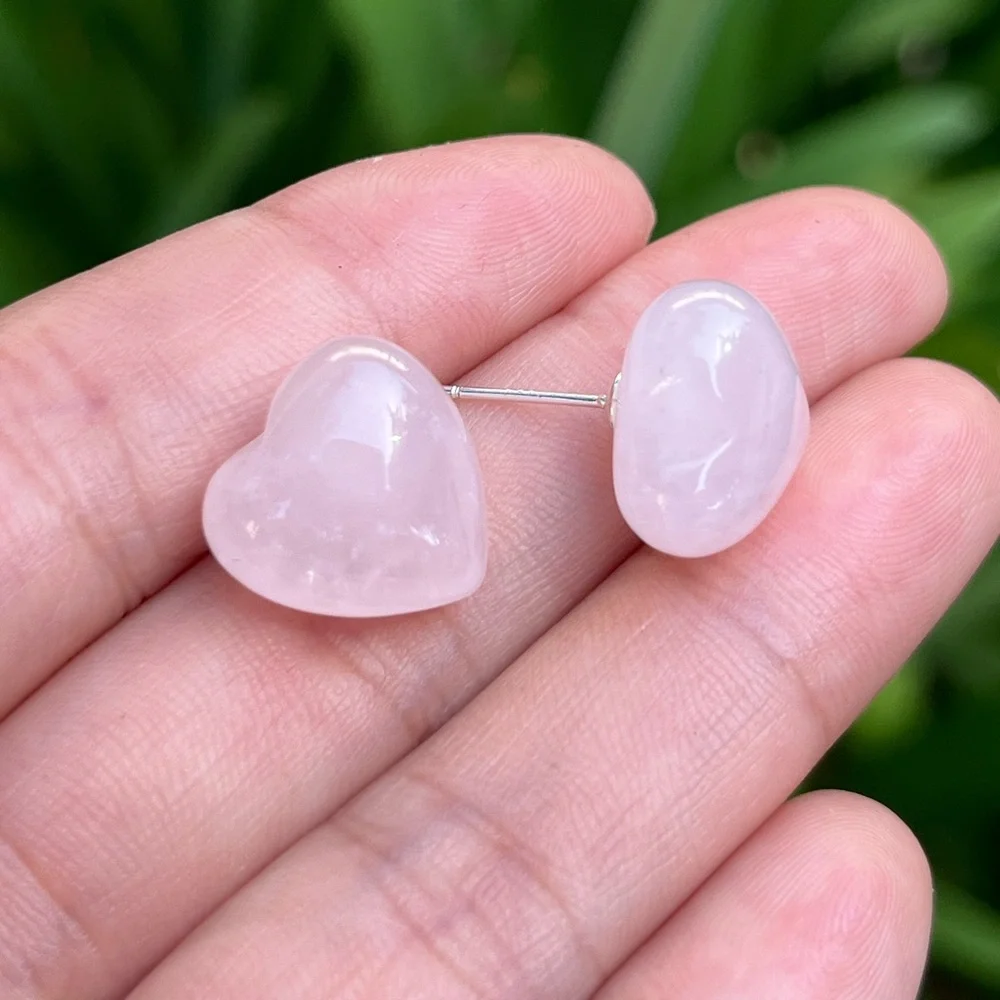 925 silver post‎ Rose quartz heart ear studs